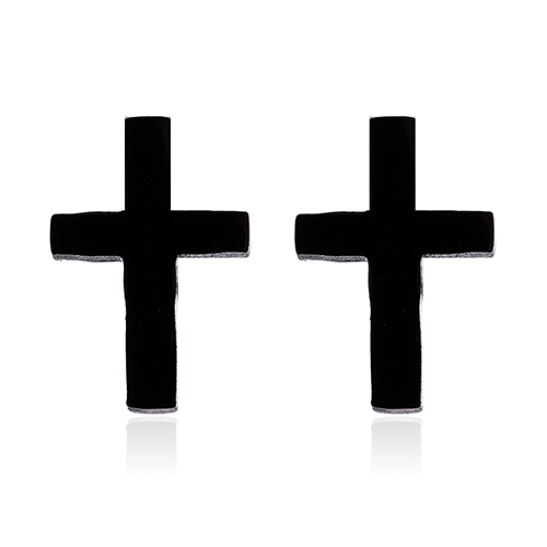 Aretes de cruz pequeños minimalistas negro