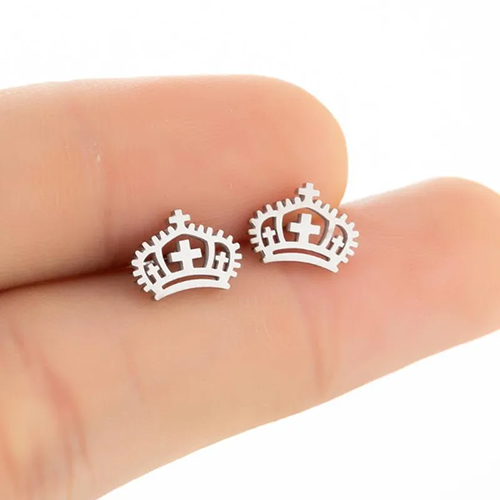 Aretes De Corona Cruzada De Acero Inoxidable
