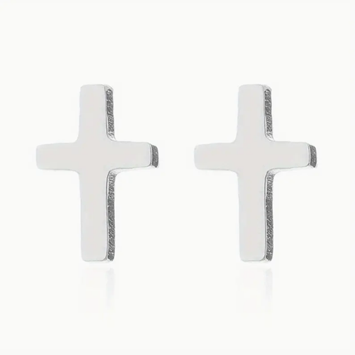 Aretes de cruz pequeños minimalistas plateado